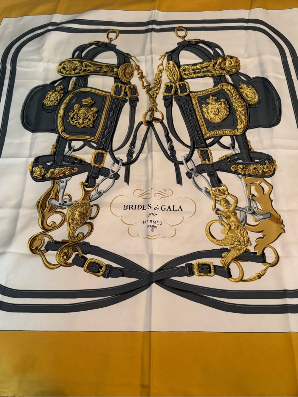 Authentic Hermès "Brides de Gala" 90cm Silk Scarf – Rare Golden Yellow - Picture 1 of 6